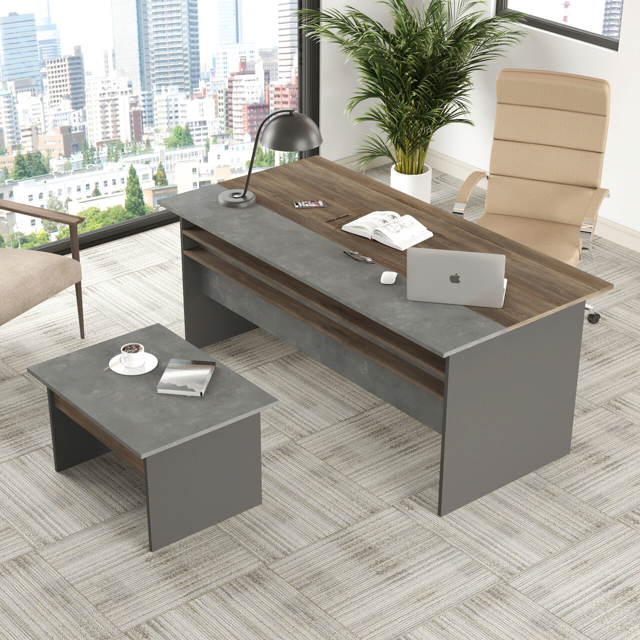 Set mobilier de birou, Hanah Home, Vs6-Cga, Maro / Gri / Antracit - imagine 7